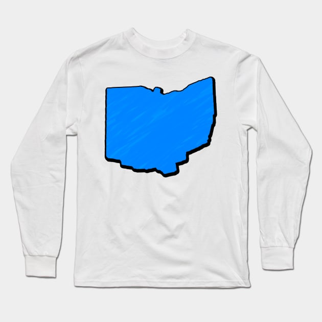 Bright Blue Ohio Outline Long Sleeve T-Shirt by Mookle